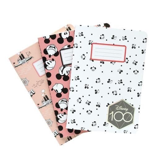 Anteckningsböcker - Disney - Paket med 3 A6 Mickey 100-årsjubileum Anteckningsböcker - Små rutor - 10,5x14,8 cm