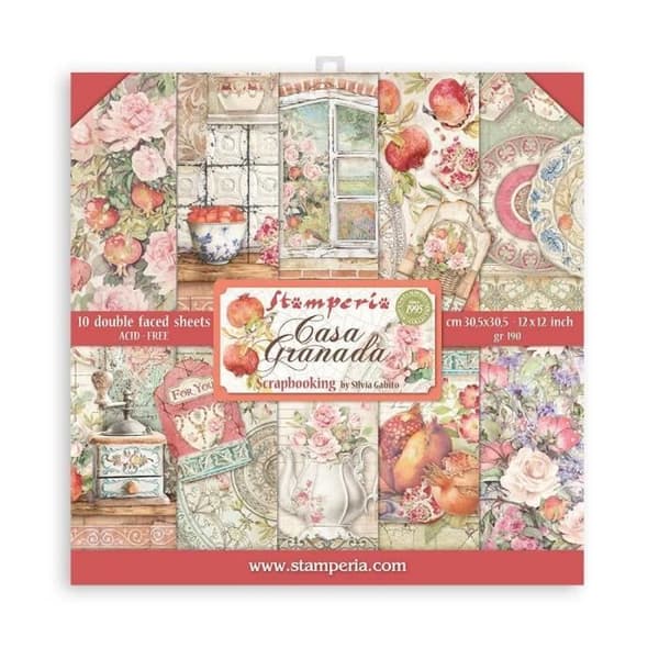 Scrapbookingpapper - STAMPERIA - Casa Granada - 10 ark - 30,5x30,5 cm - Blandat