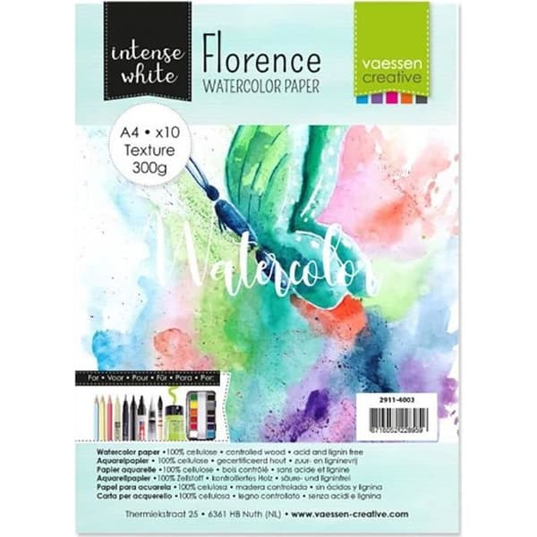 Vaessen Creative Florence Textured Intense White A4 Watercolor Paper Pad (10st)