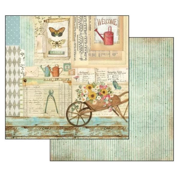 Set med 10 ark scrapbookingpapper 'Garden' från Stamperia (30,5x30,5 cm)