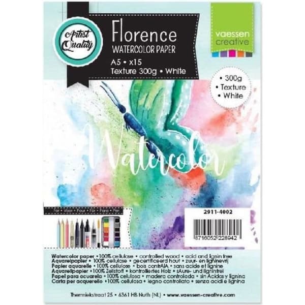 Vaessen Creative Textured Florence Watercolor Paper Pad Intense White A5 300gr (15st)