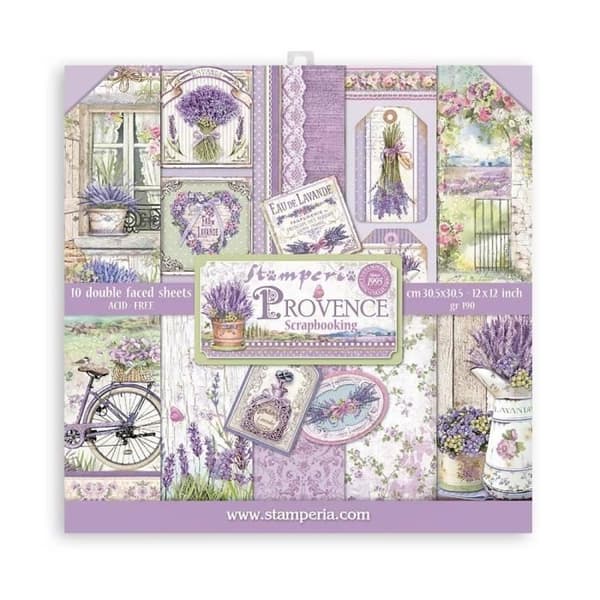Scrapbookingpapper - STAMPERIA - Provence - Set med 10 ark - 30,5x30,5 cm - Blandat