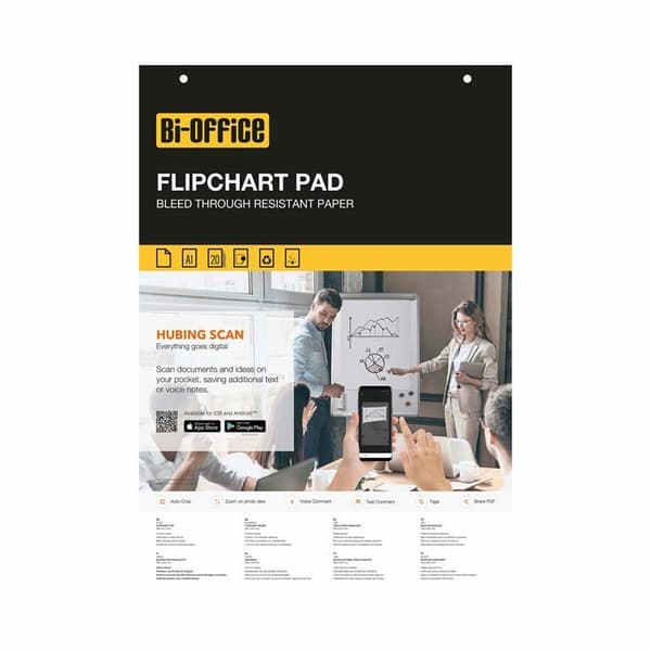 Bi-office - FL0125103 - Set med 5 papperskuddar för konferensstafli, A1, 20 släta ark, 60g/m