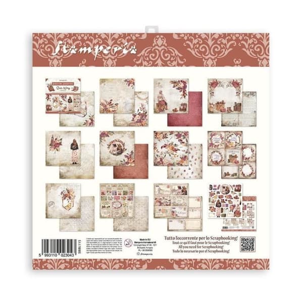 Set med 10 ark scrapbookingpapper 'Our Way' från Stamperia (30,5x30,5 cm)
