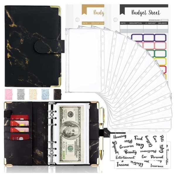 INF Marmor A6 Budgetpärm med kontantkuvert, Expense Tracker Notebook 0
