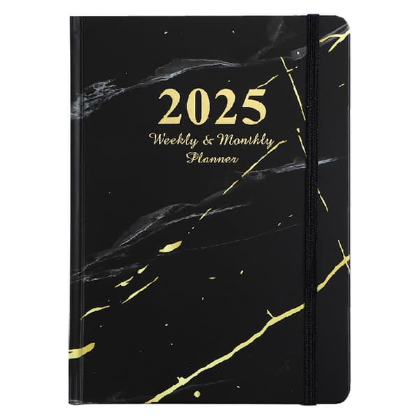 INF 2025 Marble Diary - Elastisk stängning - A5 storlek Svart