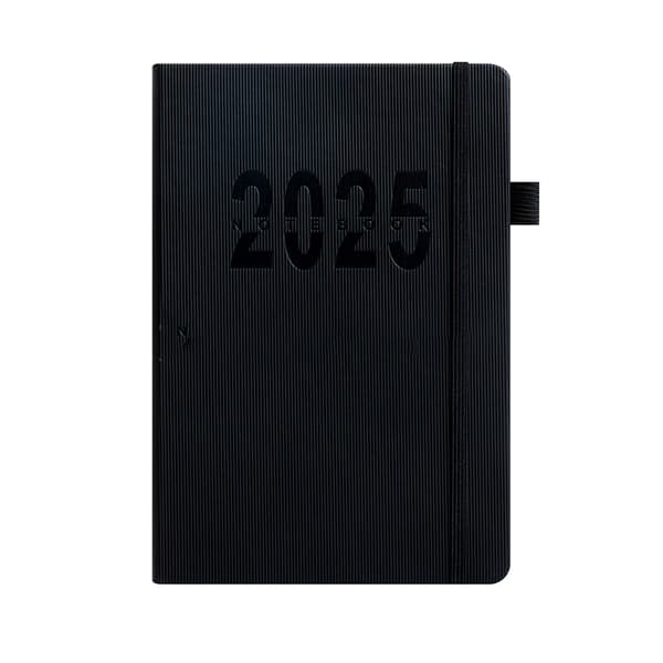 INF 2025 Daily Planner - A5 sort foret notesbog med rem (180 ark)
