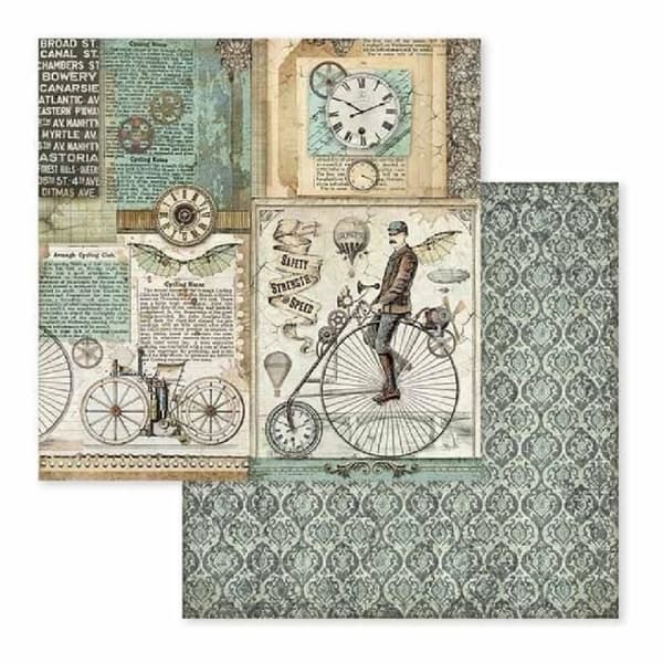 Set med 22 ark "Fantastic Voyages" scrapbookingpapper från Stamperia (30,5x30,5 cm)