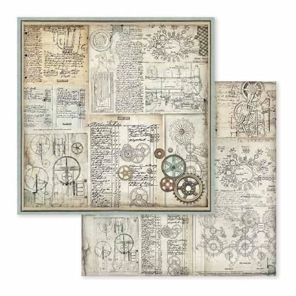Set med 22 ark "Fantastic Voyages" scrapbookingpapper från Stamperia (30,5x30,5 cm)