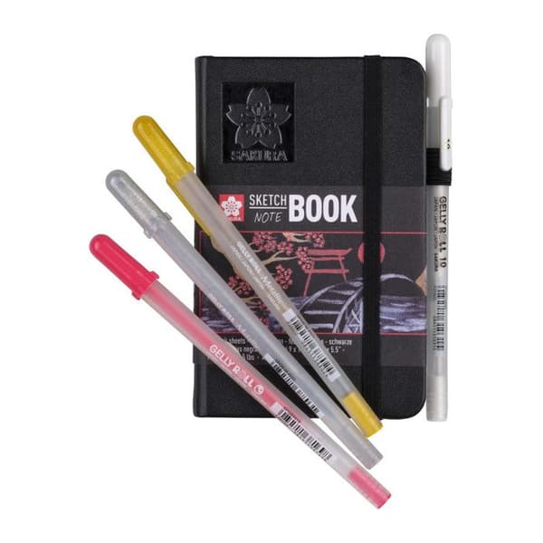 Anteckningsbok - Skiss - Ritning - Anteckningar - 9x14cm - 80 sidor - Svart omslag - Sakura