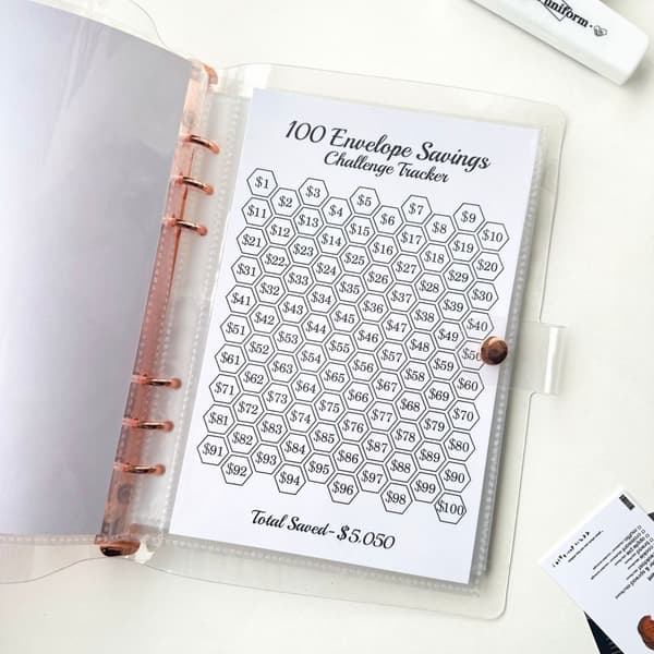 INF A5 Sakura Notatbok med konvolutter for pengesparing