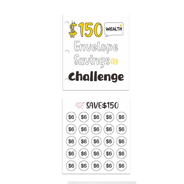INF Money Saving Challenge Book - Mini Binder PVC Budsjettplanlegger - $ 150 mål