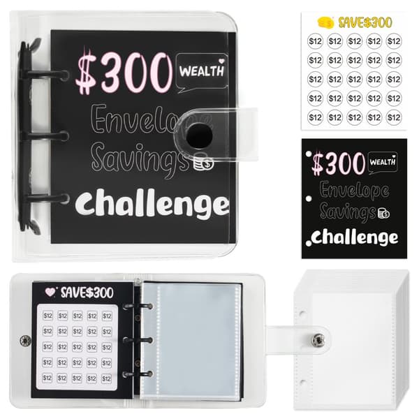 INF Money Saving Challenge Binder - Mini Cash Envelope System - 300 dollarin tavoite Musta