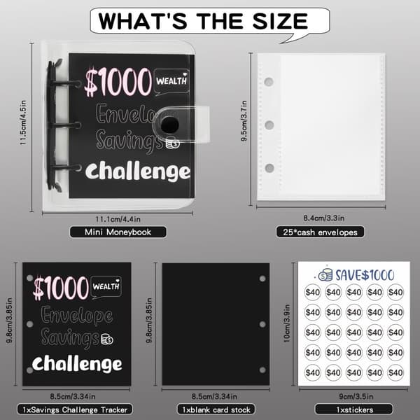 INF Money Saving Challenge Book - Mini Binder PVC Cash Envelope - $1.000