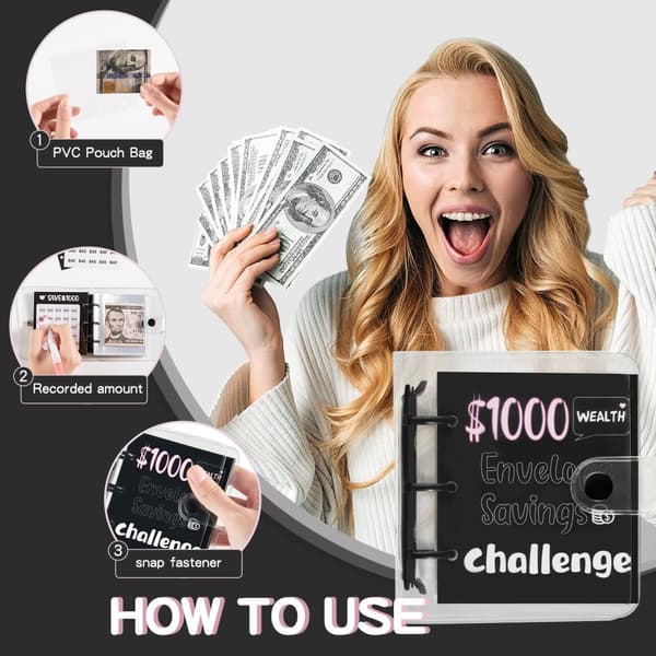 INF Money Saving Challenge Book - Mini Binder PVC Cash Envelope - $1.000
