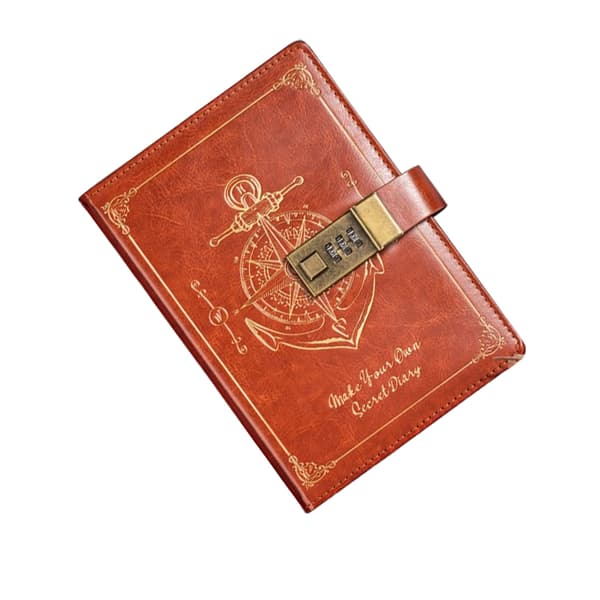 INF B6 Paksu lukittava muistikirja, vintage-laivapyörädesign
