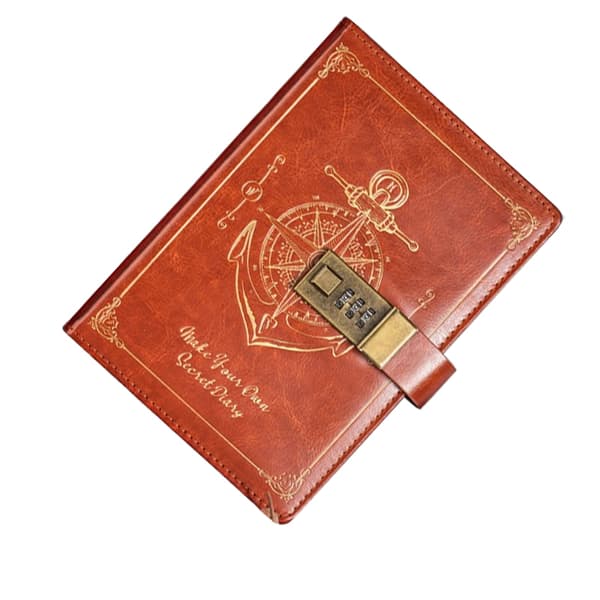 INF B6 Paksu lukittava muistikirja, vintage-laivapyörädesign