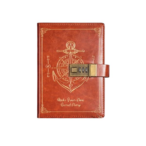 INF B6 tykk journal med lås, vintage skipshjuldesign
