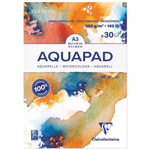 Ritpappersdyna - CLAIREFONTAINE - Goldline Aqua - A3 29,7x42cm - 30F - 300g