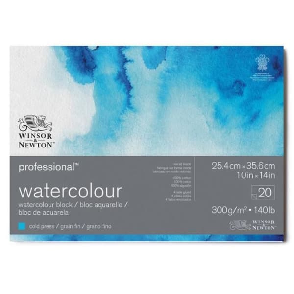 Vattenfärgspapper - WINSOR &amp; NEWTON - 25,4 x 35,6 cm - 300g - Fint korn - 20 ark