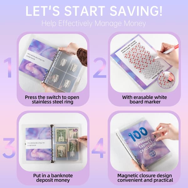 INF A5 PVC-notatbok med glitter og konvolutter for kontanter - Sparingsutfordring