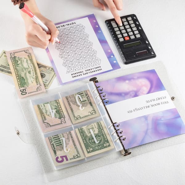 INF A5 PVC-notatbok med glitter og konvolutter for kontanter - Sparingsutfordring