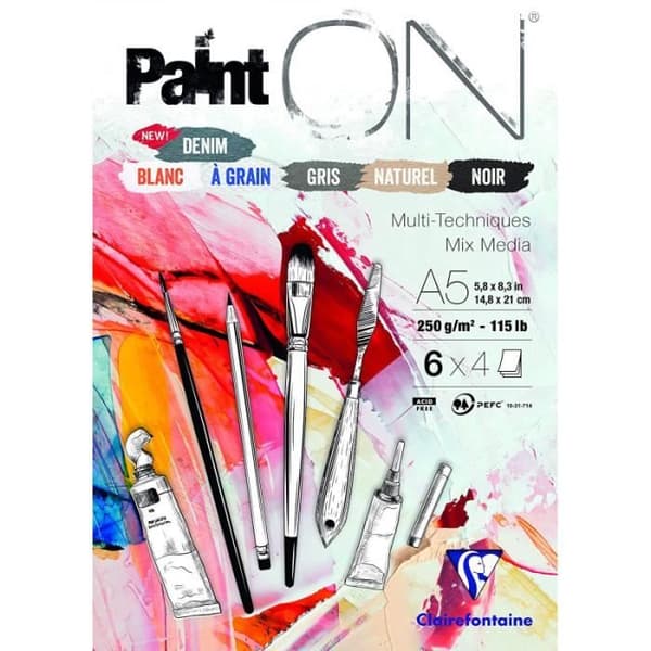 Ritpappersblock - CLAIREFONTAINE - PaintOn - 14,8 x 21 cm - 250g - Multi-tekniker