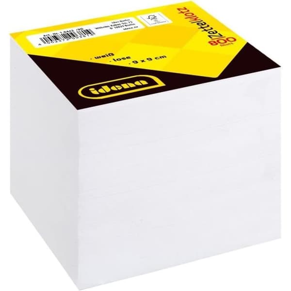 Idena 10442 - Blocknot 9 x 9 cm, 800 lösa ark, vit