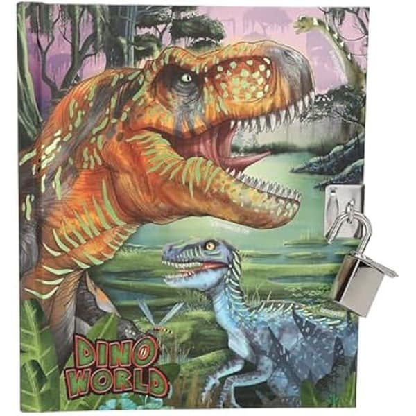 Journal Intime - DEPESCHE - Dino Värld - 192 Sidor Linjerade - Silverlås - Dinosauriemönster