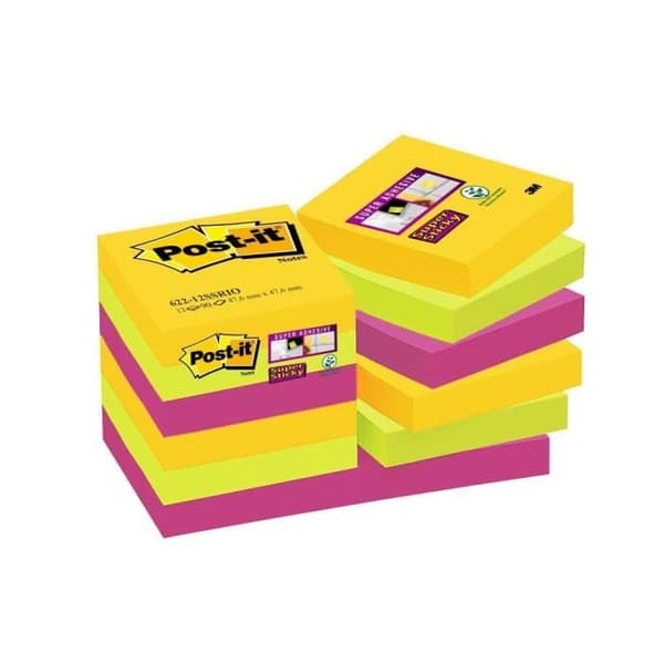 POST-IT 12-pack Super Sticky Notepad - Rio Colors - 47,6 x 47,6 mm