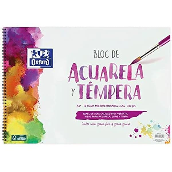 Akvarellblock - OXFORD - A3+ - 10 ark - 300 g - Mjuk omslag/styv flik