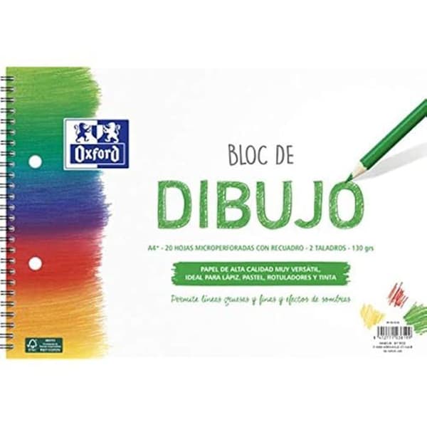 A4+ ritblock - OXFORD - 20 ark 130 g - Mjukt omslag/hård flik - Mångsidigt konstnärligt papper