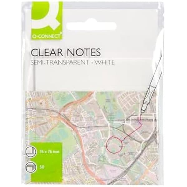 Klistret anteckningsblock - Q-CONNECT - Transparent - 50 blad - 76 x 76 mm - Vit