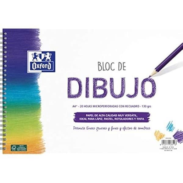 A4+ ritblock - OXFORD - 20 ark 130 g - Mjukt omslag/hård flik - Mångsidigt konstnärligt papper
