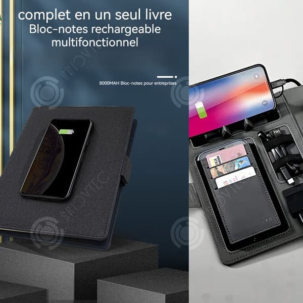 INN Multifunktionell anteckningsbok kan ladda induktionsapparater 8000mAh Anteckningsbok med 3i1 kabel Vacker kontorsmateriel Kreativa nöjen