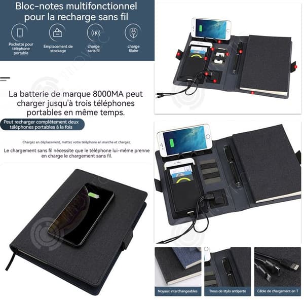 INN Multifunktionell anteckningsbok kan ladda induktionsapparater 8000mAh Anteckningsbok med 3i1 kabel Vacker kontorsmateriel Kreativa nöjen