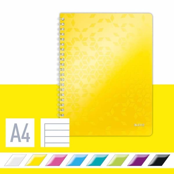 Leitz Notebook - 46370016 -, A4 PP fodrad spiral anteckningsbok, 160 sidor 80g/m, WOW, Gul,
