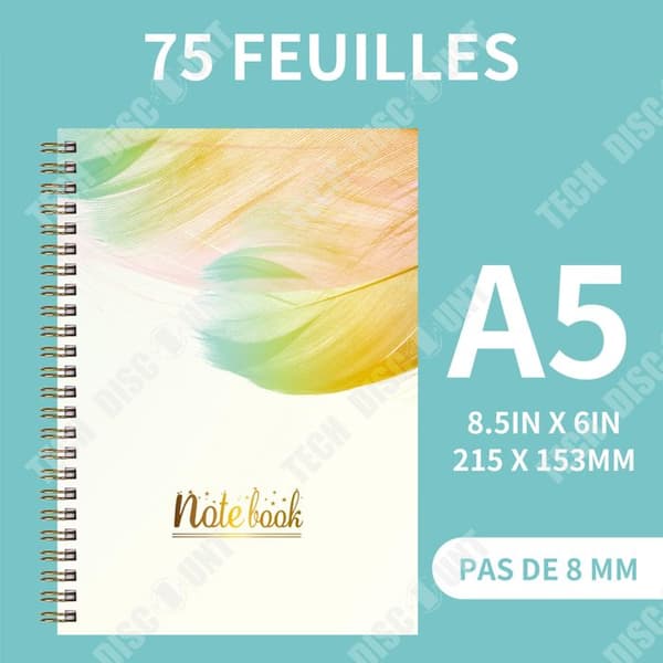 TD Notebook 21,5 × 15,3 cm 80 g/m² 150 sidor 75 ark miljövänliga A5 tjocka spiralanteckningsböcker för reseskolakontor
