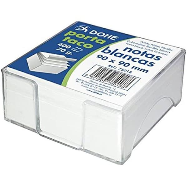 Anteckningsblock - DOHE - Block med 400 anteckningar - Vitt papper 70g - Transparent plast - Skrivbordshållare