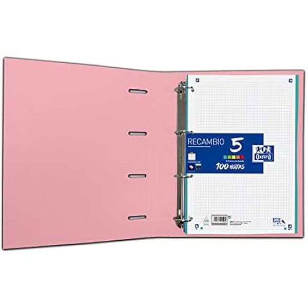 Oxford, A4 4-ring binder + gummilock med utbytbart rutnät 5 x 5, färg Flamingo pastel TOUCH