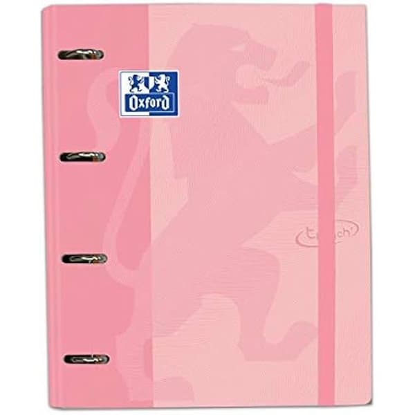 Oxford, A4 4-ring binder + gummilock med utbytbart rutnät 5 x 5, färg Flamingo pastel TOUCH