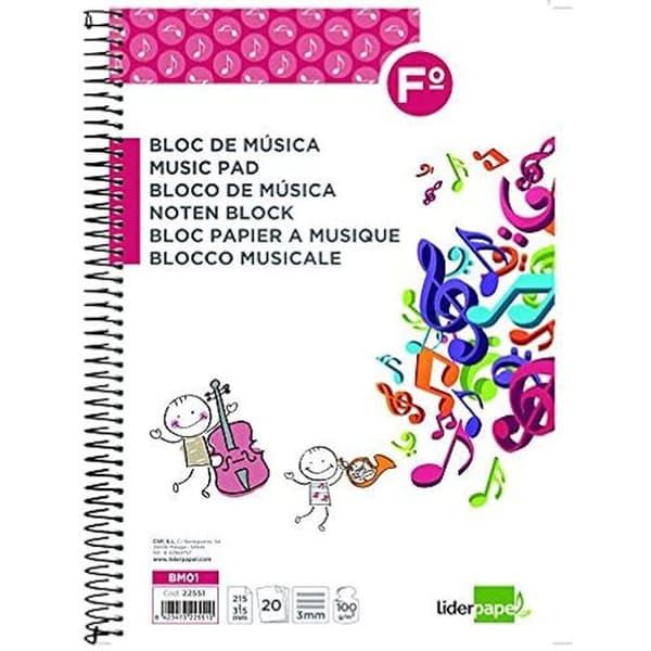 Musikblock - LIDERPAPEL - Pentagram - 3 mm - Liggande format - 20 ark 100 g/m²