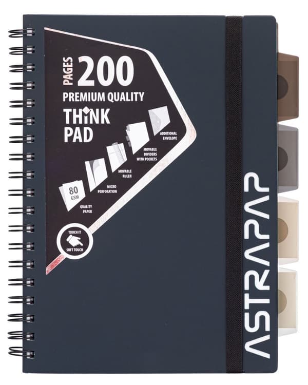 Notesbog med bogmærker B5 100k kvadrat DARK Astra