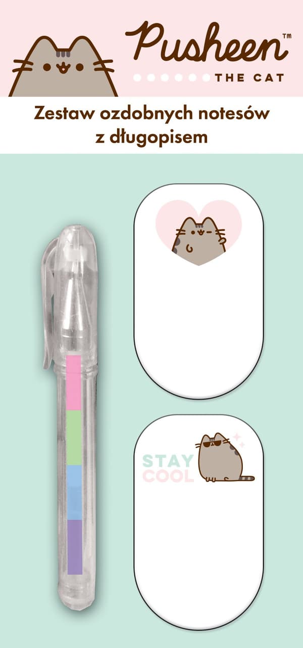 Sæt med dekorative notesbøger og regnbuepen Pusheen Majewski