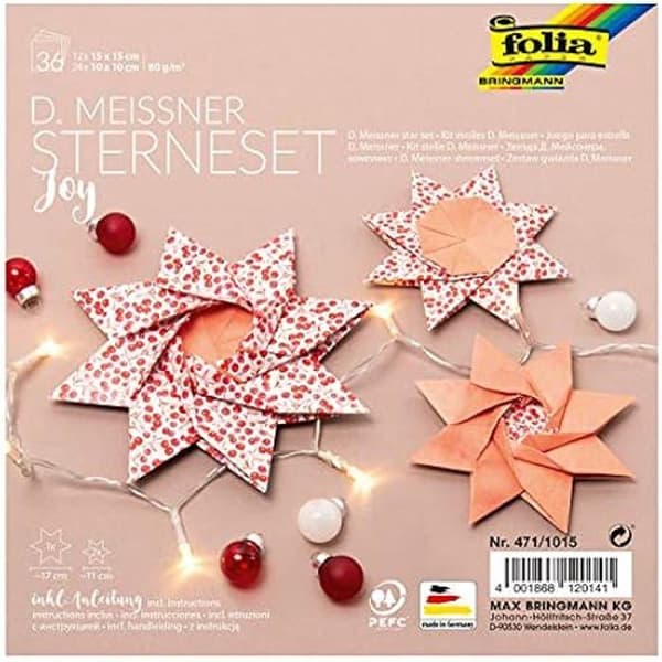 folia 471/1015 D. Meissner Set Joy Etoiles pliantes med 36 ark (80 g/m²) för en stor och 2 små stjärnor, med