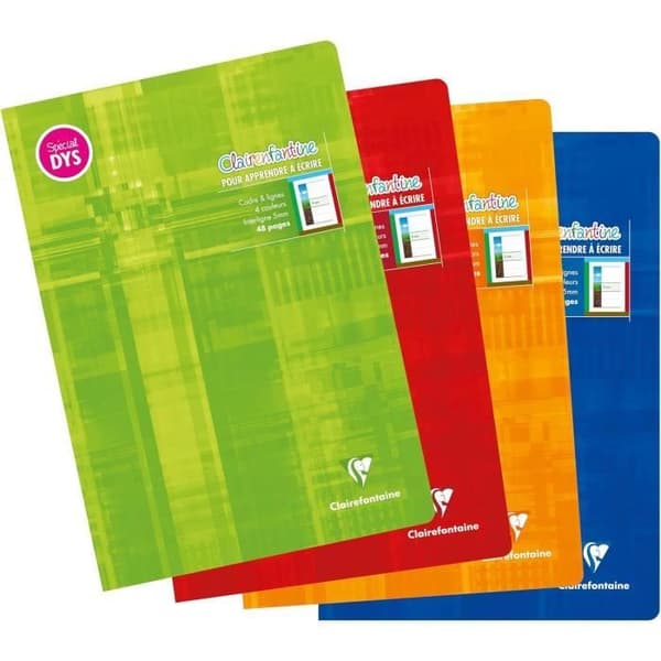 Cahier Clairenfantine Spécial DYS - CLAIREFONTAINE - 21x29,7cm - 48 sidor - 4 färger - Radavstånd 5 mm