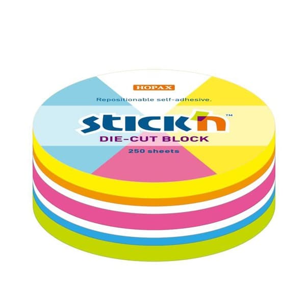 Stickn - blk3132247 - Noter cirkel, 67x67mm, blandning av 5 neonfärger + vit, 250 kort. 21830