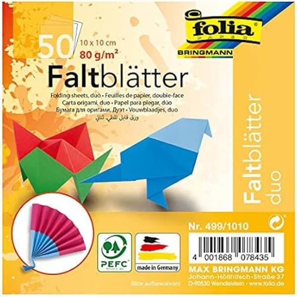 Foldningspapper - FOLIA - Duo - 50 ark - 80 g/m² - 10 olika färger