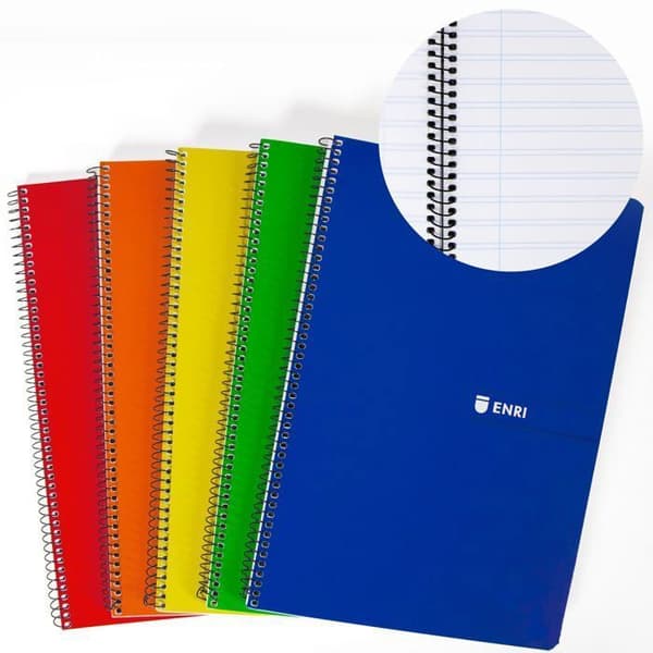 Notebook Enri - 400163428 -, Set med 5 A4-anteckningsböcker (ark) Pauta 3 mm, mjukt omslag, 80 ark, blandade färger