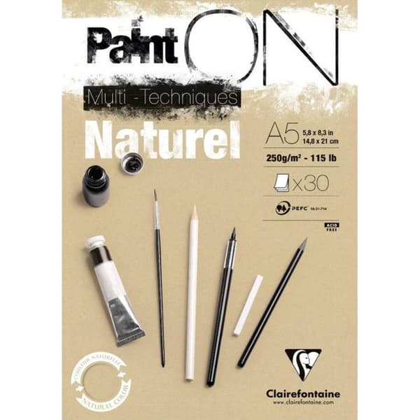 Bloc A5 Målarpapper Natur - Clairefontaine - 40 ark - 250G - 14.8 x 21 cm - Naturlig beige